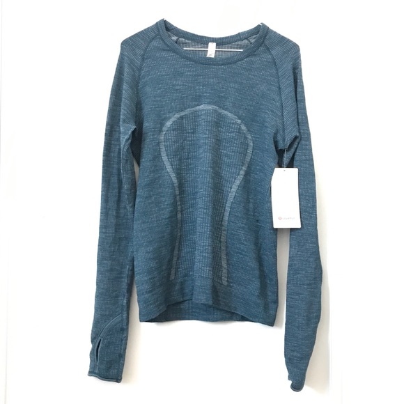 lululemon athletica Tops - Lululemon Swiftly Wool Pullover Ribbed Blue Green
